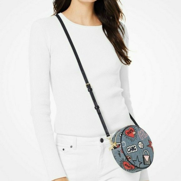 Michael Kors Embroidered Washed Denim Crossbody